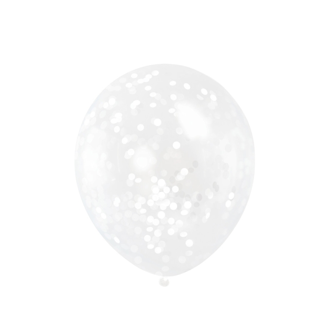 6 Globos Transparentes y Confeti Blanco 