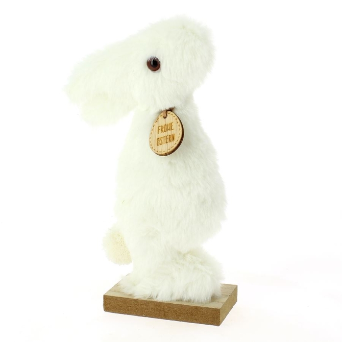 Conejo de peluche en base de madera - Blanco 20cm 