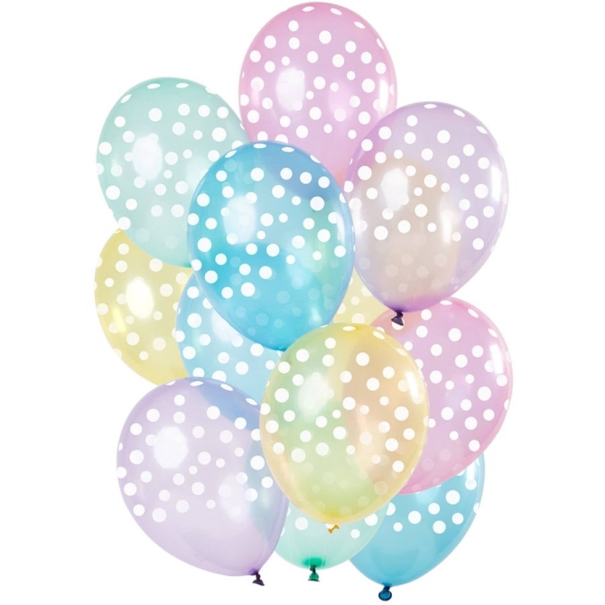 Ramo de 12 Globos Puntos Blancos - Pastel 