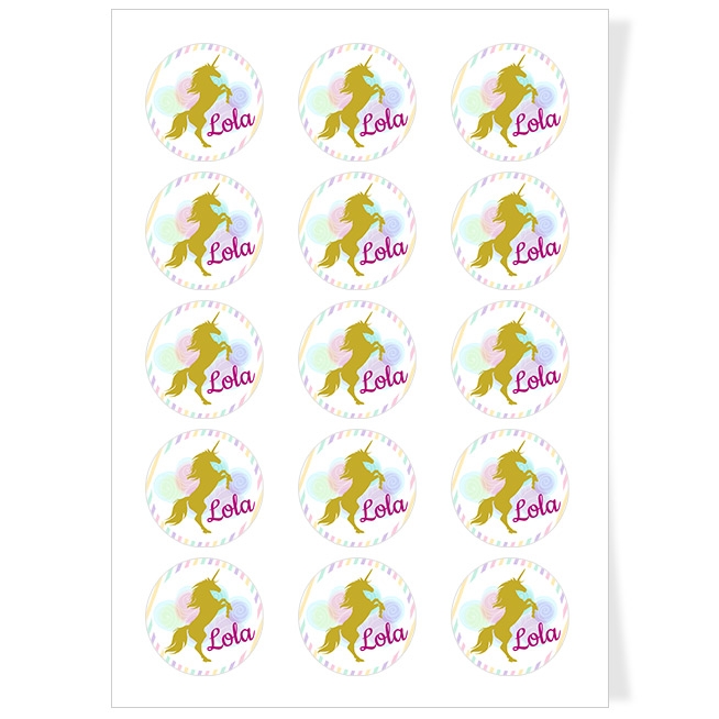 Discos para cupcakes para personalizar - Unicornio Dorado 